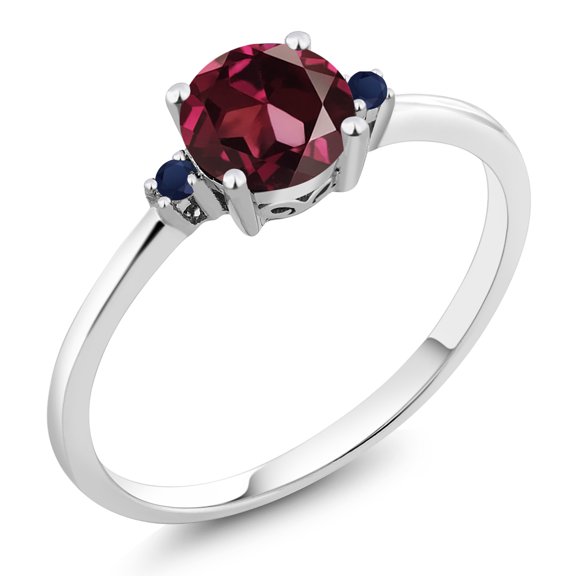 Gem Stone King 10K White Gold Red Rhodolite Garnet and Blue Sapphire Solitaire Engagement Ring for Women (1.03 Cttw, Round 6MM, Gemstone January Birthstone, Size 6)