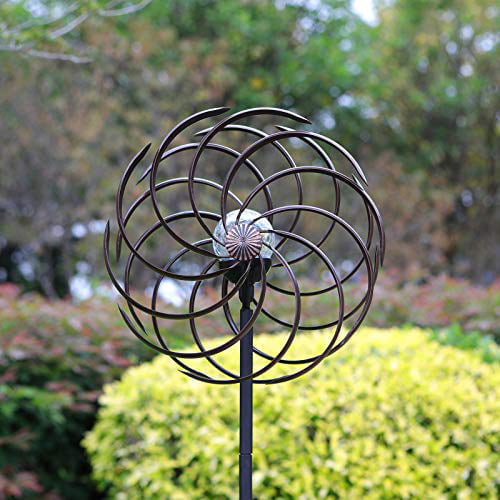 Lawn Ornament Wind Spinners for Yard and Garden 360 Degrees Swivel Multi-Color LED Lighting Solar Powered Cracked Glass Ball with Kinetic Wind Spinner Dual Direction for Garden Decoration Yard Art 