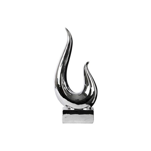 Urban Trends Collection 12646 2 Piece Ceramic Small Polished Chrome Silver Swirl Abstract Sculpture on Rectangular Base, 6.75 x 3.25 x 14.00 in.