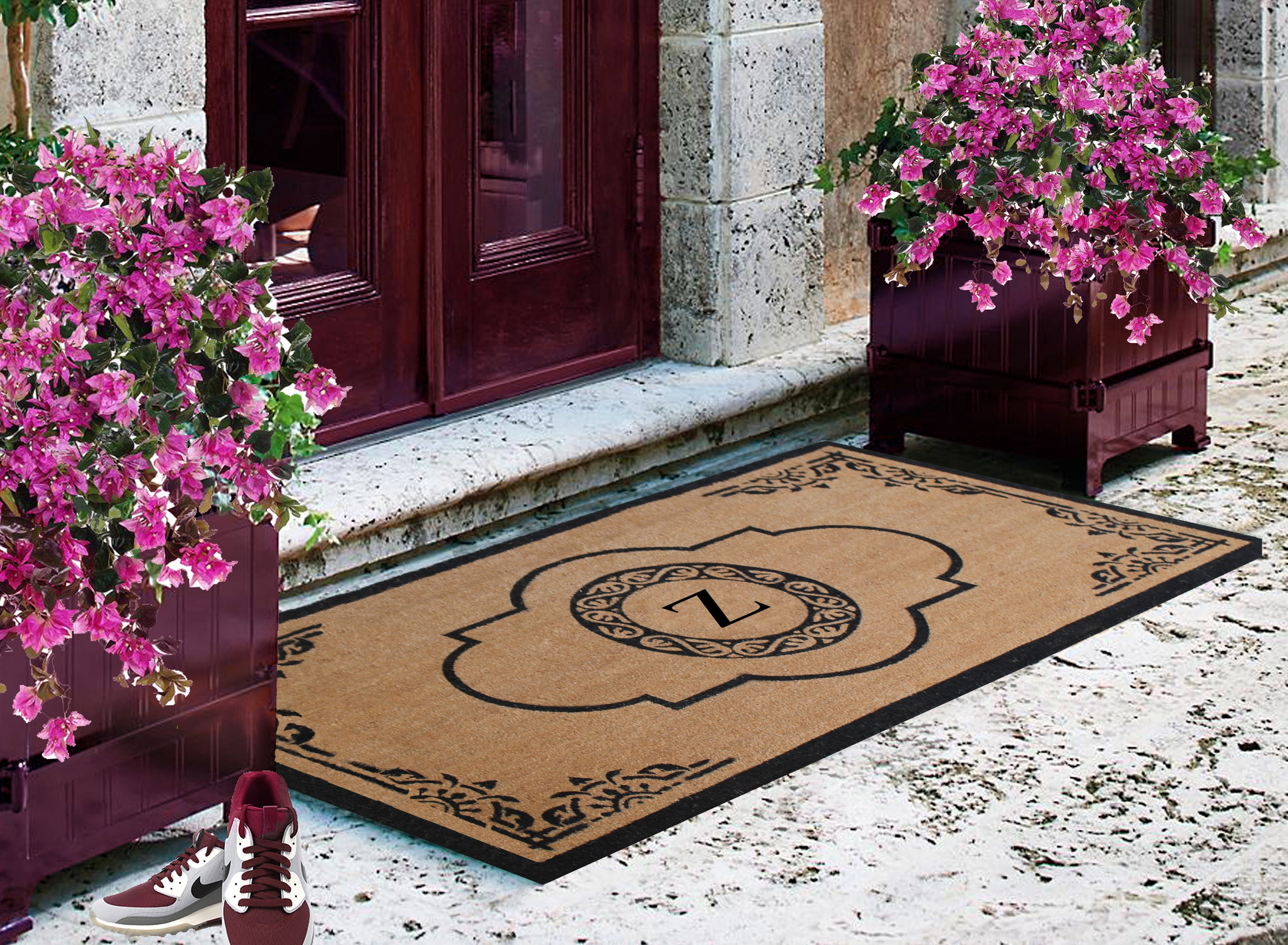 A1HC Abrilina Natural Coir Monogrammed Door Mat, PVC Backing, Durable Anti-Shed Heavy Duty Doormat for Outdoor Front Porch Entrymat - 30"x48"
