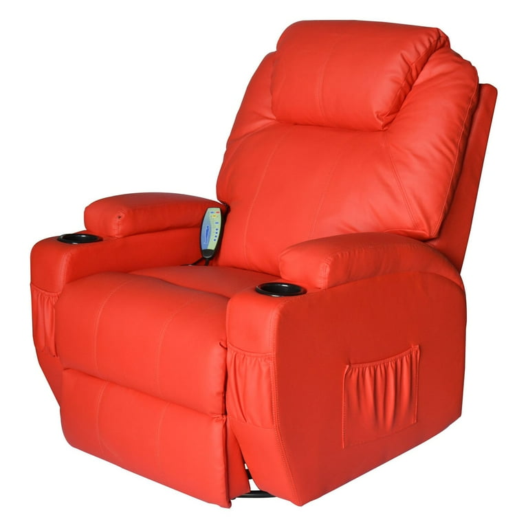 CB15859 Swivel Living Room Recliner Massage Chair with Cup Holder Heated Vibrating PU Leather Brown Walmart