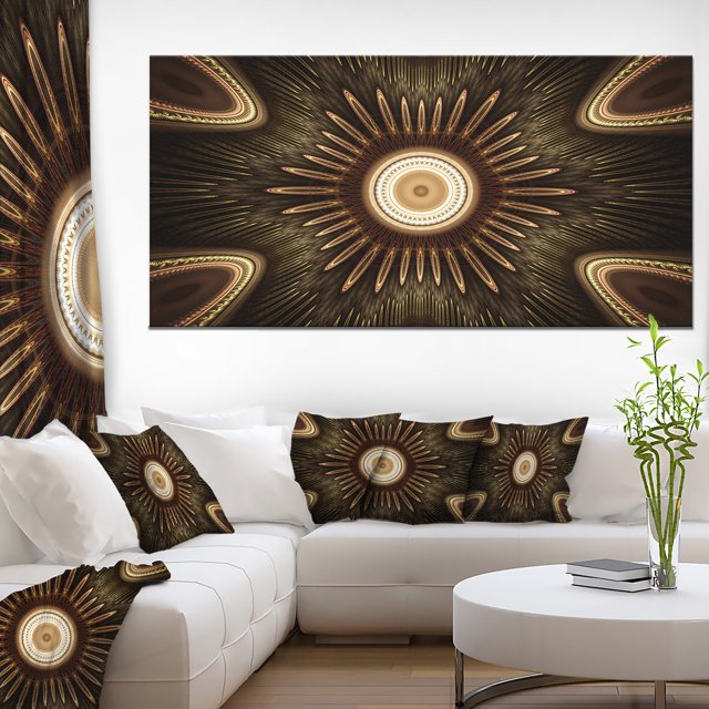 White Brown Rounded Fractal Flower - Floral Canvas Art Print