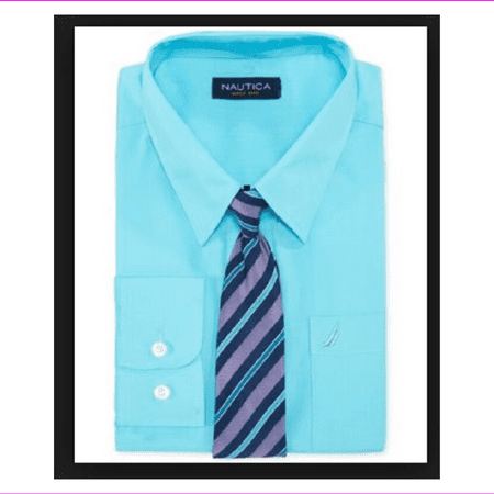 Nautica Big Boys' Long Sleeve Solid Broadcloth Shirt ,Orchid Aqua,10,Tie Not Inc
