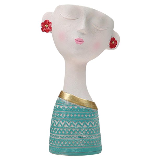 de cabeza nórdica, lindo diseño de niña, miniadorno, , cara de resina Verde Zulema Plantador de cabeza