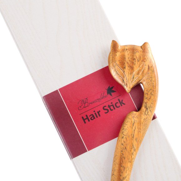 Breezelike Hair Stick - Handmade Carved Green Sandalwood Hair Pin : Fox