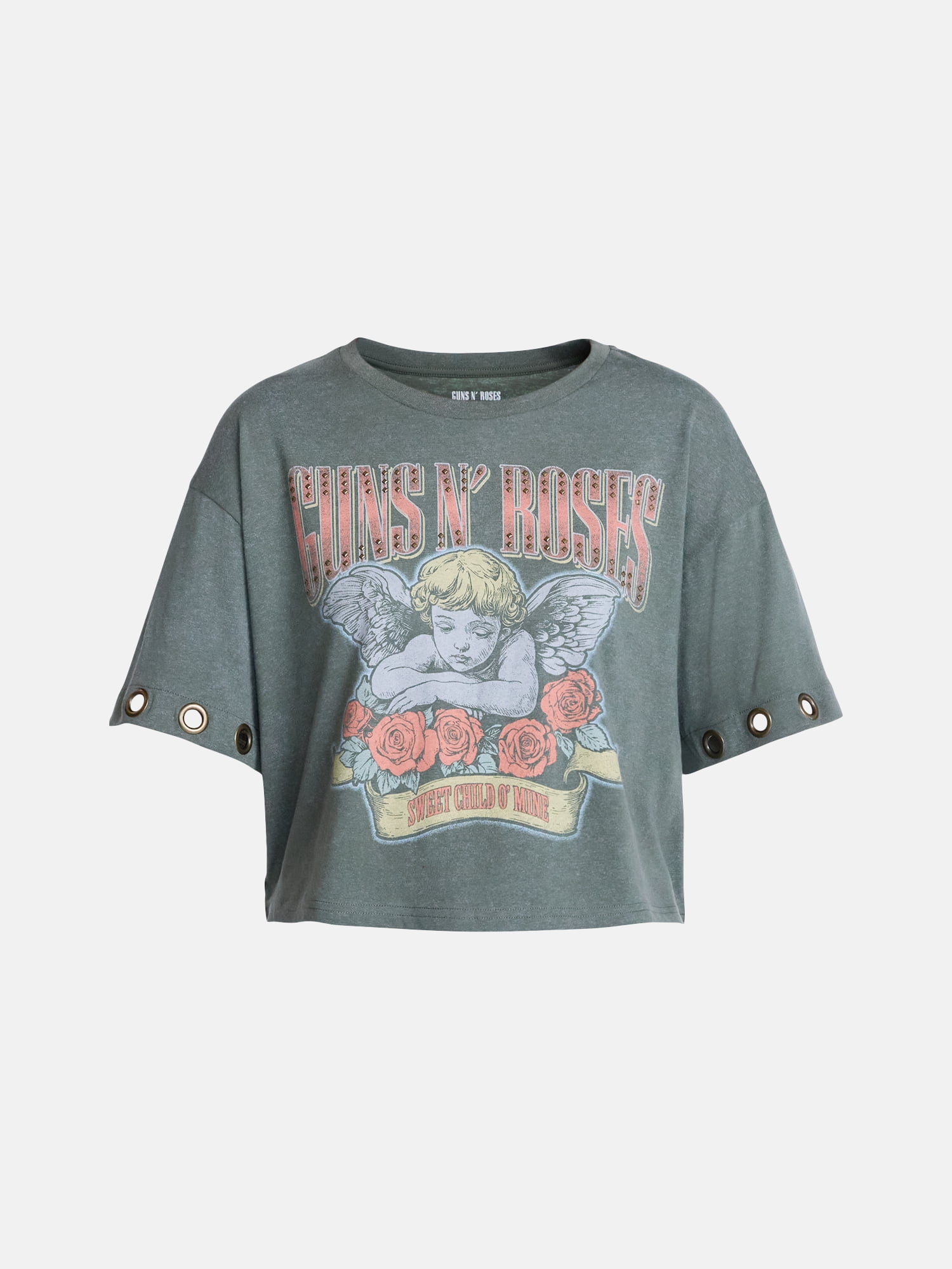 Guns N' Roses Women's Cropped Front Back Graphic Band Tee, Sizes XXS-4X