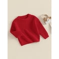 thumbnail image 4 of Toddler Kids Little Boy Girl Knit Sweater 0 3 6 9 12 18 24 Months 2T 3T 4T 5T Causal Solid Color Crew Neck Long Sleeve Pullover Tops for Fall Winter, 4 of 9