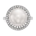 thumbnail image 4 of 925 Sterling Silver Rhodium 11-12mm White Button Freshwater Cultured Pearl Cubic Zirconia Ring Size 7, 4 of 7