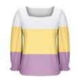 thumbnail image 2 of FRSASU Tunic Tops for Women Loose Fit Long Sleeve Shirts Color Blocked Printed Square Neck Tops Yellow, 2 of 6