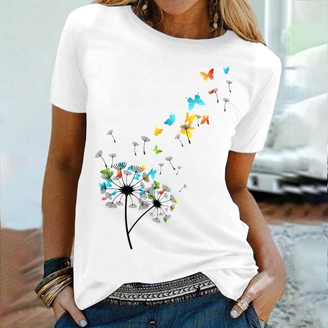 SMihono T-Shirt Surdimensionné pour Femmes Mode Femme Décontracté Col Rond Imprimé Blouse Manches Courtes T-Shirt Hauts d'Été Décontractés Hauts pour Femmes