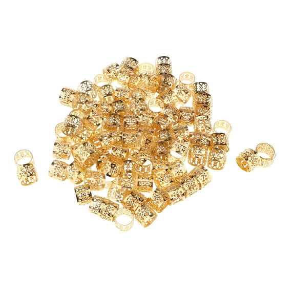 VANIDO 100Pcs/set Beard Beads Dreadlock Hair Braid Cuffs Rings Tubes, Gold