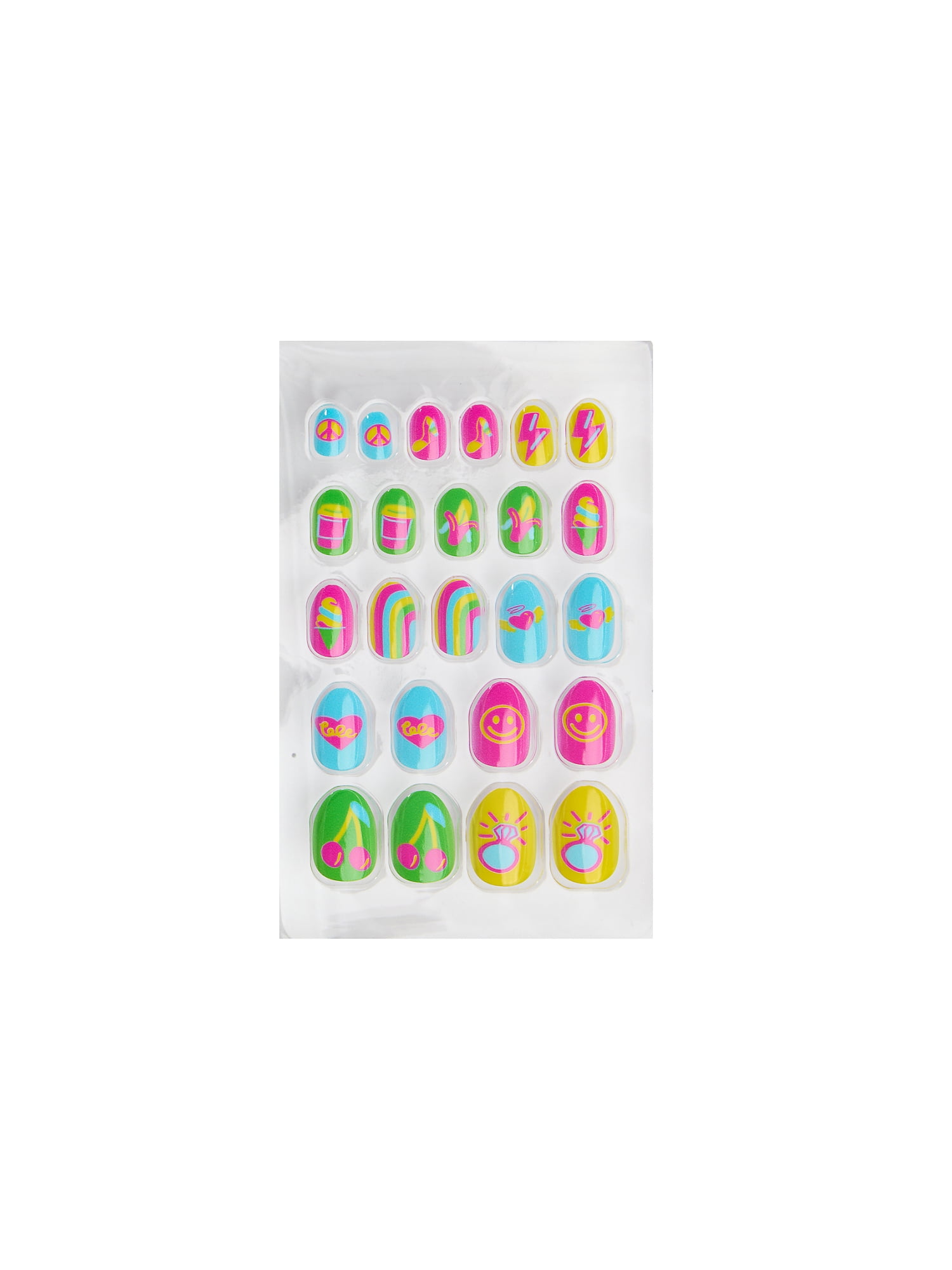 Claire's Neon Fruit Print Oval Shaped Press-on Nails, 24 Nails