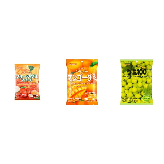 3 Pack Kasugai Gummy Candies, Made in Japan, Gluten Free, Mix 3 Flavor (Assortment,Mango,Mmuscat) Plus NineChef Brand Long Handle Coffee Spoon