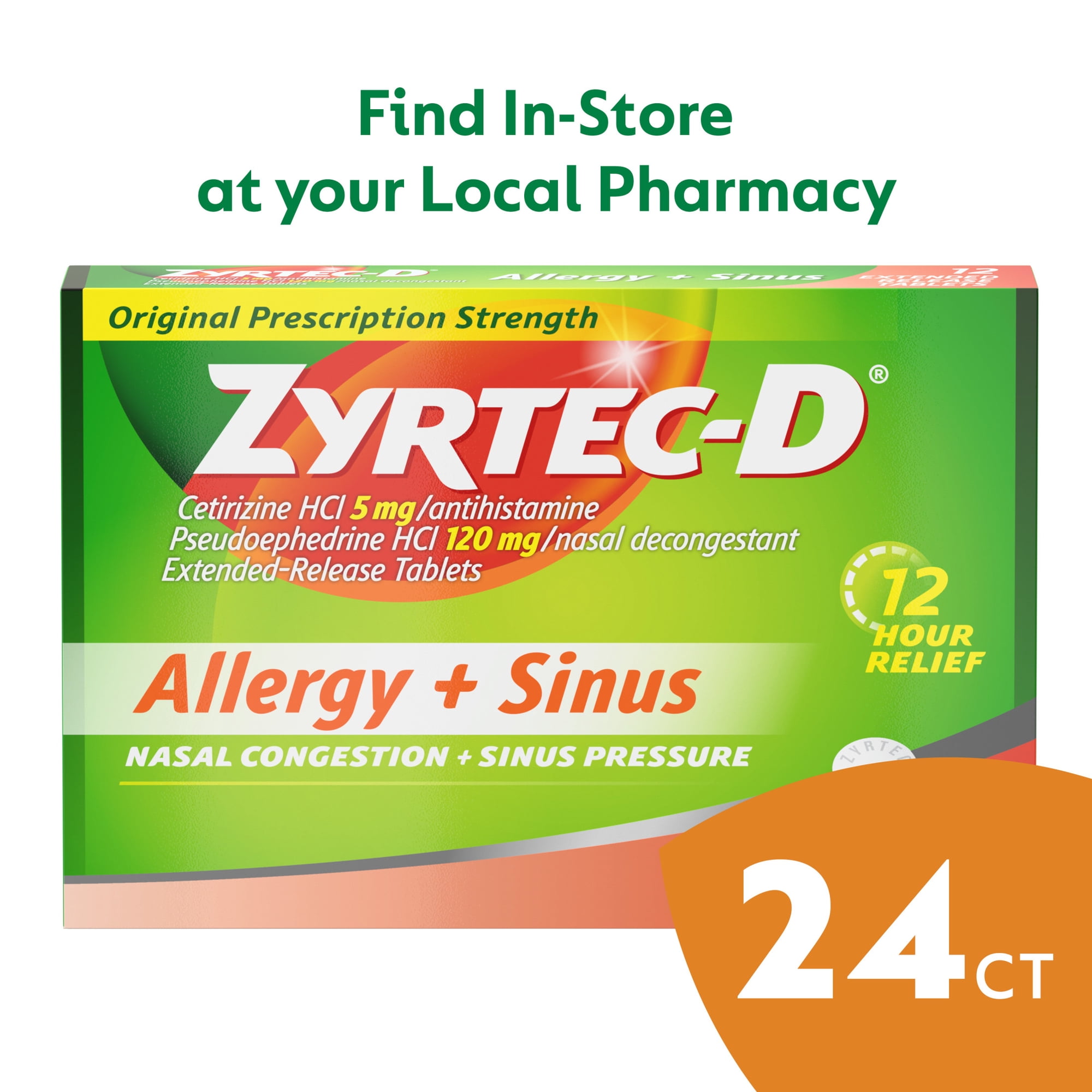 Zyrtec-D 12 Hour Allergy Relief & Nasal Decongestant Tablets, 24 Ct