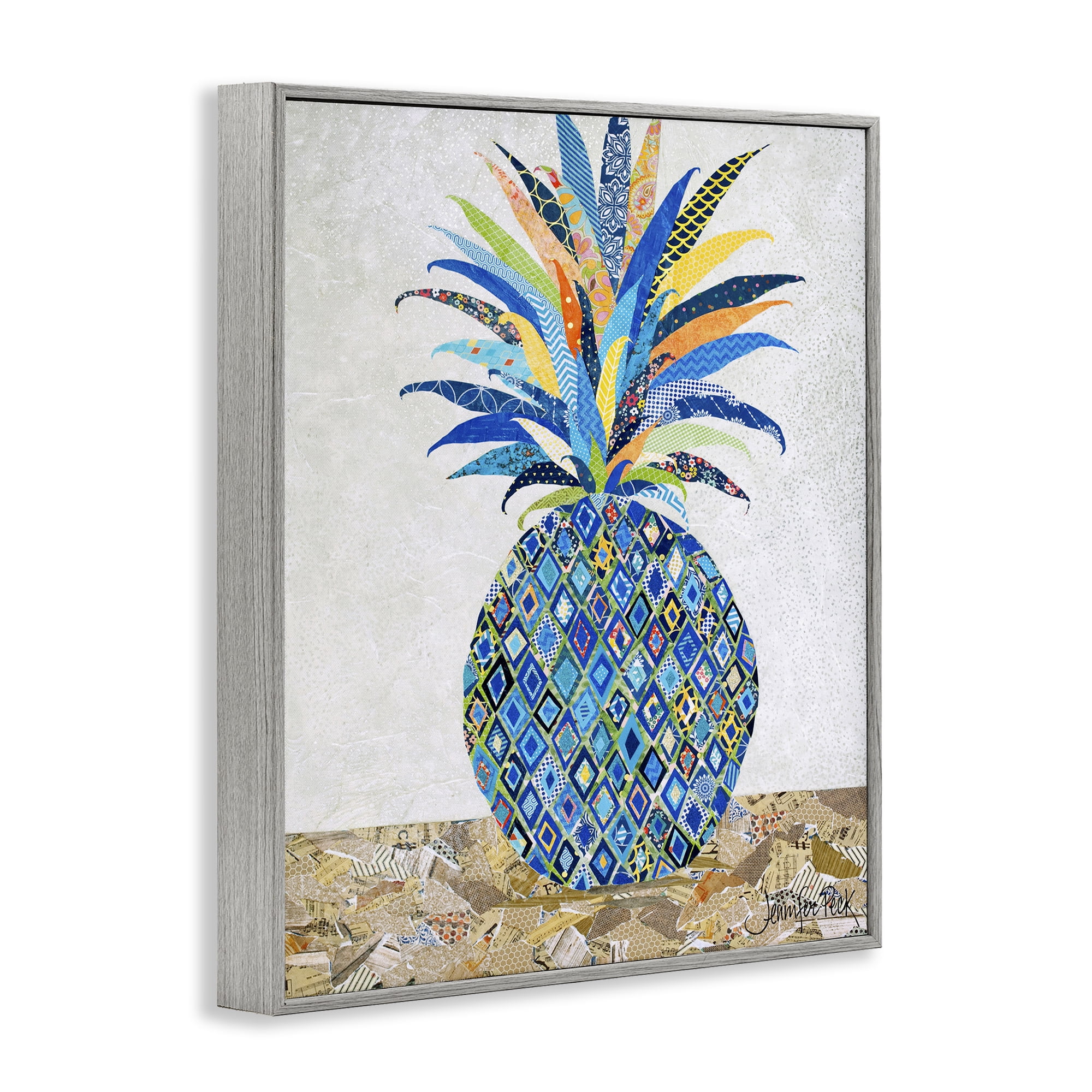 Stupell Industries Mosaic Patterned Pineapple Food & Beverage Painting Gray Framed Art Print Wall Art, 24 x 30