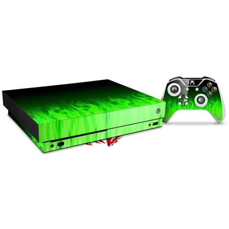 Skin Wrap for XBOX One X Console and Controller Fire Green