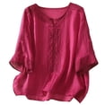 thumbnail image 3 of HAIJIE Bohemian womens linen tops Easter Tops For Women Short Sleeve Spring Summer Boho Shirts Floral Print Loose Business Casual Work Blouses (Hot Pink,XXXL), 3 of 3
