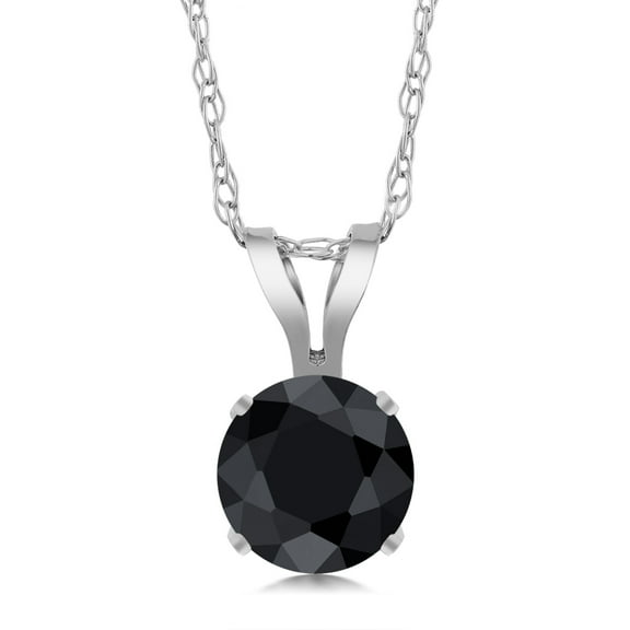 Gem Stone King 14K White Gold Black Sapphire Pendant Necklace for Women (0.69 Cttw, Gemstone September Birthstone, Round 5MM, with 18 inch Chain)