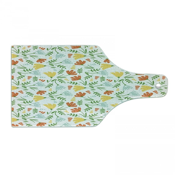Floral Cutting Board, Illustration of Colorful Abstract Flora Scene Leafy Flower Branches in Summer, Decorative Tempered Glass Cutting and Serving Board, in 3 Sizes, by Ambesonne
