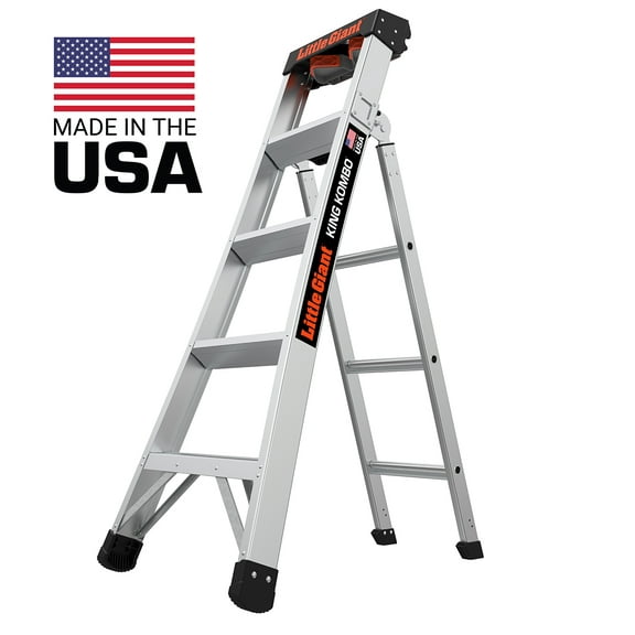Little Giant King Kombo 5'-8' Aluminum 3-in-1 Combo Ladder, Type 1A - 300 lbs. Rated, 11 ft. 4 in. Reach