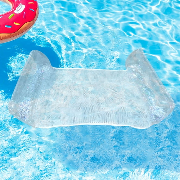 Peggybuy Foldable Water Hammock Inflatable Floating Mattress with Sequins (Transparent)