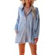 thumbnail image 1 of VISgogo Vestido de mezclilla para mujer, color liso, cuello vuelto, manga larga, botón frontal, vestido estilo camisa suelta con bolsillos VISgogo moda, 1 of 9