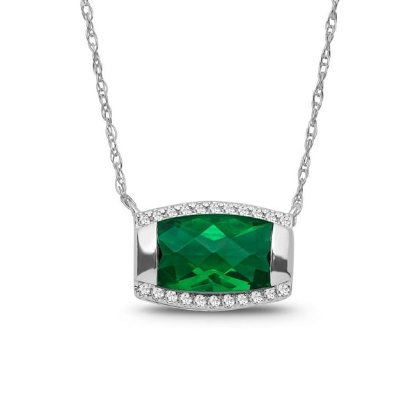 Araiya Fine Jewelry Sterling Silver Diamond and Lab-Created Emerald Pendant Necklace for Women (1/10 Cttw, I-J Color, I2-I3 Clarity), 18"