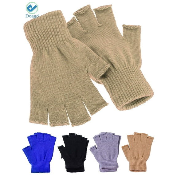 Deago 1 Pairs Winter Half Finger Gloves Knitted Fingerless Mittens Warm Stretchy Gloves for Men and Women (Coffee)
