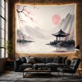 thumbnail image 6 of Asian Pavilion with Pink Sun and Misty Mountains, Serene Minimalist for Art Lovers, Asian Wall Art Decor, Housewarming Gift Tapestry Wall Hanging for Bedroom and Living Room, 6 of 7