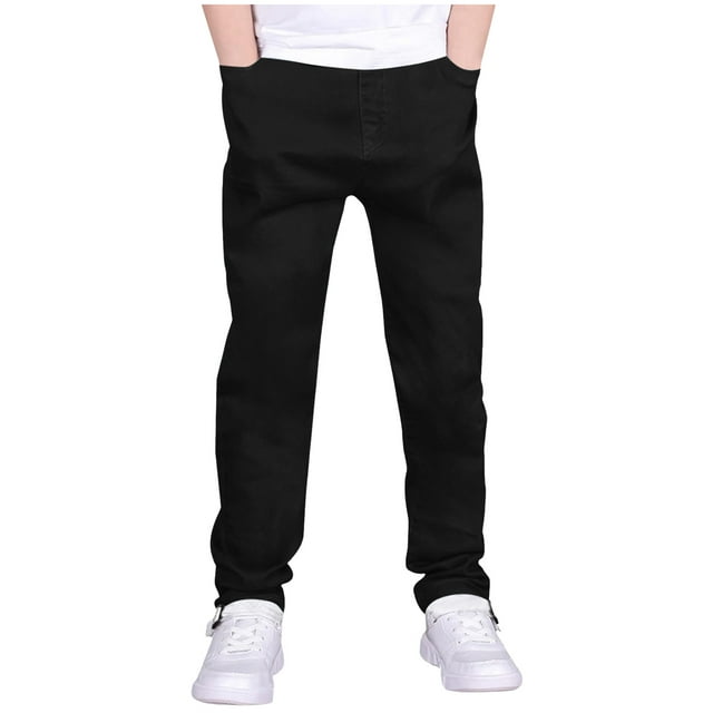 DXOUPM Pantalon Garçon Taille Ajustable Extensible Coupe Droite Pantalon avec Poches Tenue Quotidienne
