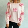 thumbnail image 2 of Lenpel Sweaters for Women Trendy Long Sleeve Crew Neck Knitted Pullover Tops Soft Casual Sweaters with Bowknots(Pink,Small), 2 of 5