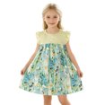 thumbnail image 3 of LJEFF Girls Floral Dresses with Pockets, Ruffle Short Sleeve Casual Cute Kids Summer Midi Princess Dresses Green Size 8 T, 3 of 5