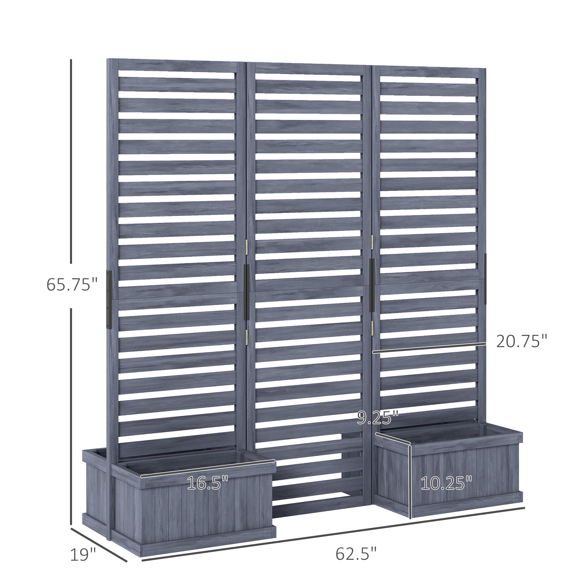 Alvantor 3 Panel Room Divider Wood Privacy Screen w Planter Box for Porch Living Room Dorm Gray