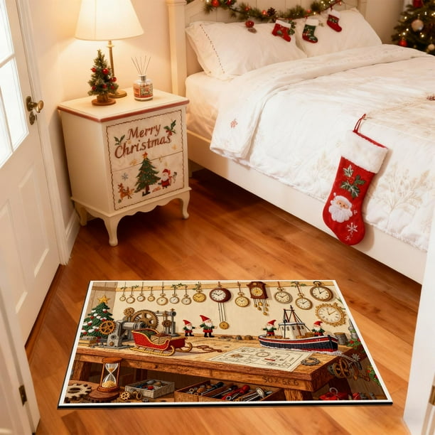 Seyotauo Christmas Decor 3D Stereoscopic Embroidery Carpet - 24 x16 inch Polyester Xmas Decor Indoor Outdoor, Absorbent Nonslip Dirt Proof Washable Foot Mat for Entryway Kitchen Bathroom Porch Patio