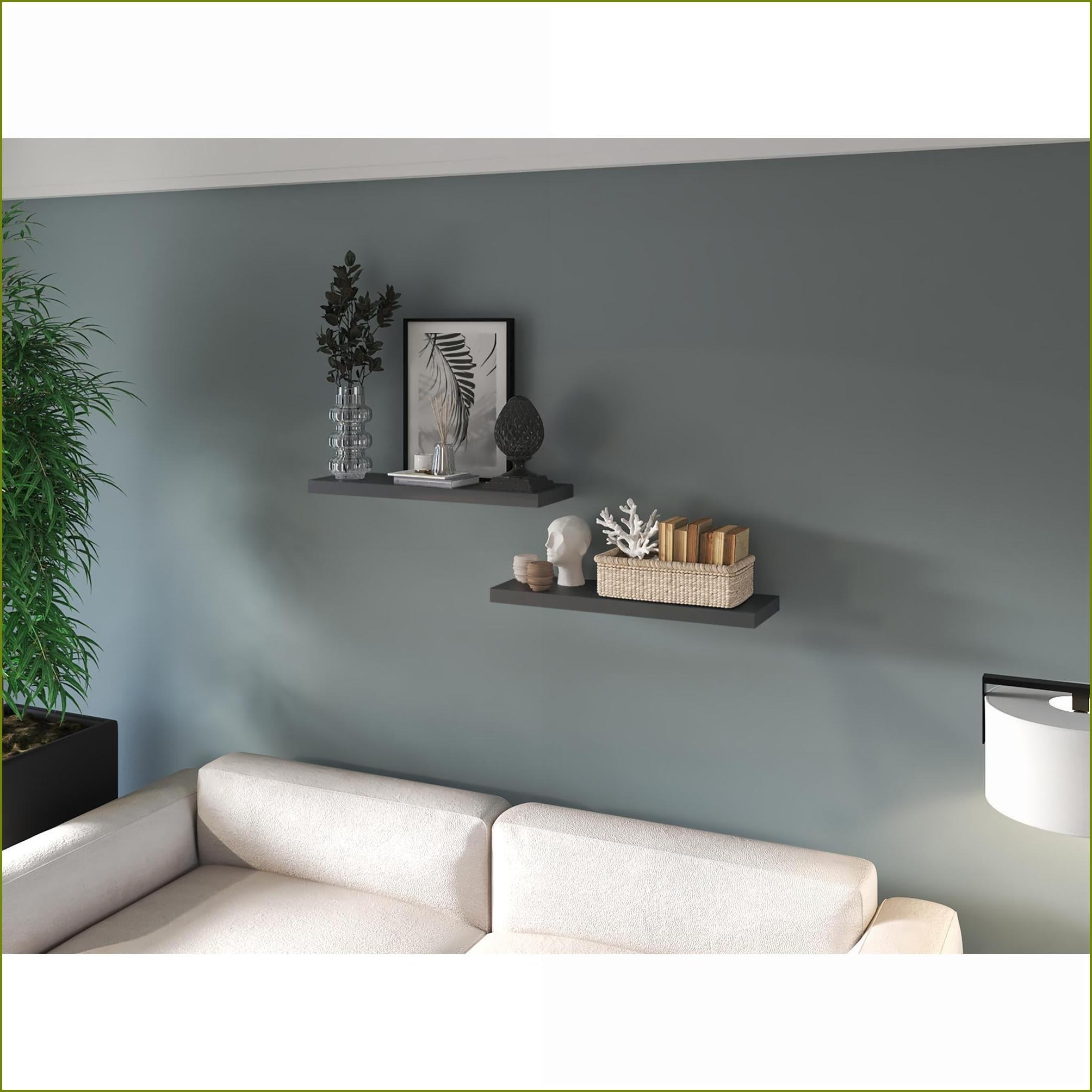 Floating Shelves Set of 2, Modern Space-Saving Wall Mounted | Matte Gray | Engineered Wood