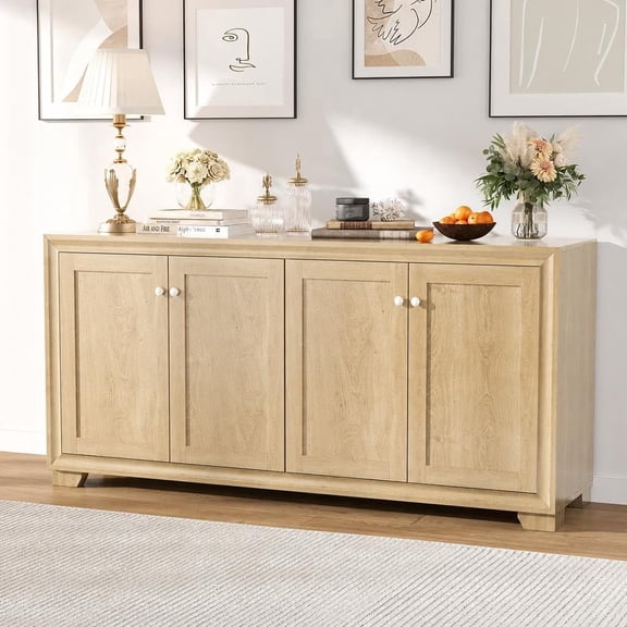 Panapinka 60" Buffet Cabinet with 4 Doors & Adjustable Shelves, Modern Farmhouse Coffee Bar Console for Living Room, Kitchen, Dining Room, Entryway Storage