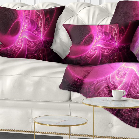 Designart Bright Pink Designs on Black - Abstract Throw Pillow - 12x20