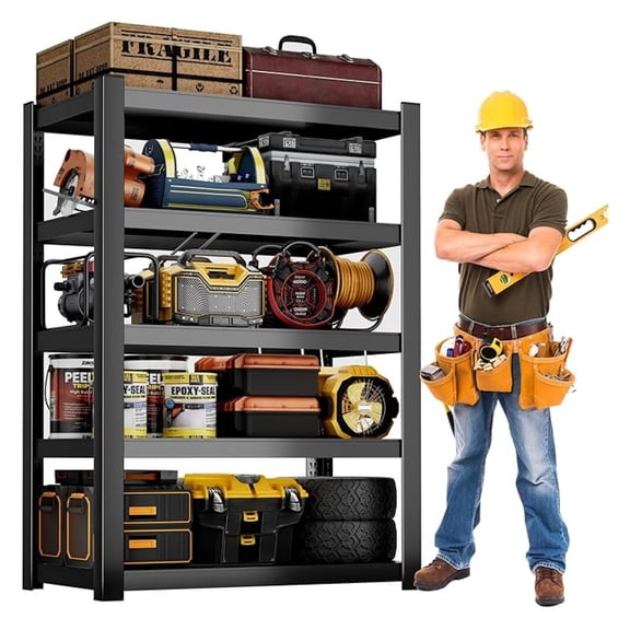 Metal Storage Shelves, 5-Tier Garage Shelving Unit, Heavy Duty Adjustable Metal Shelving for Garage, Basement, Pantry, Warehouse-Black (71 "H x 36" W x 16" D)