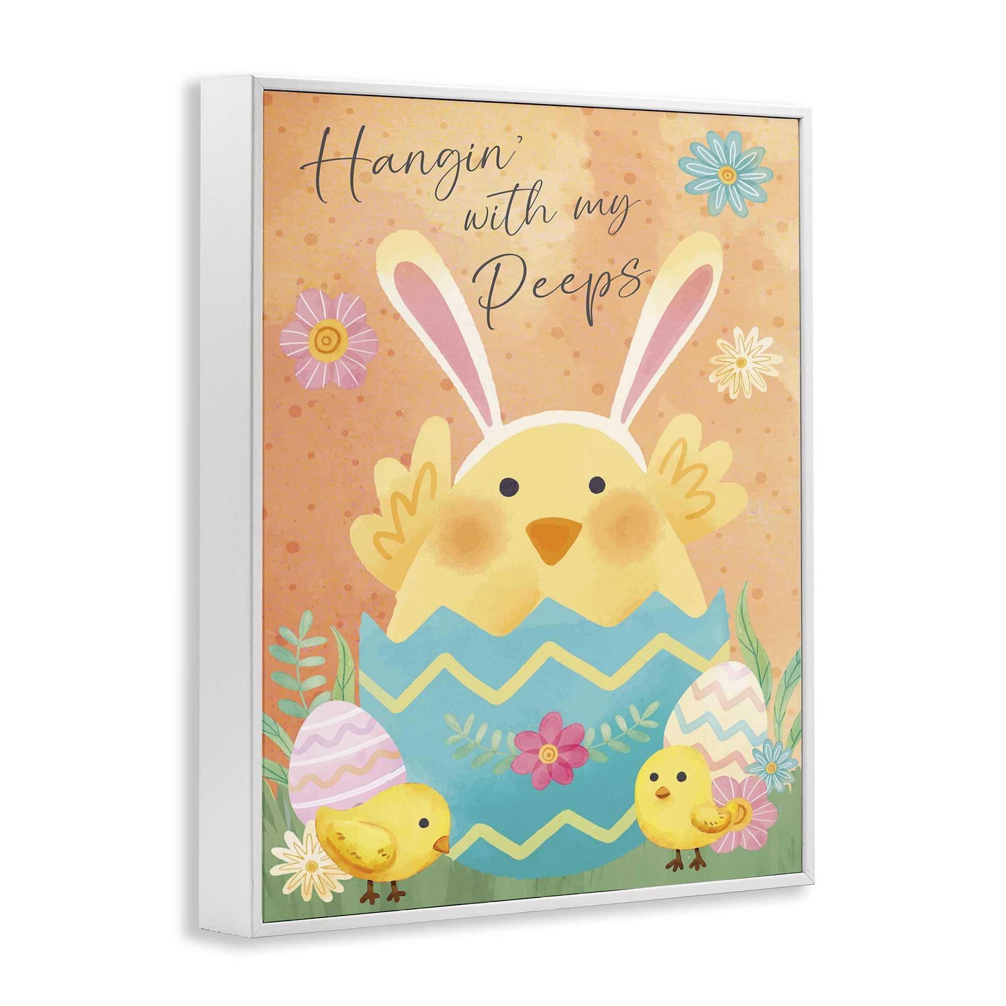 Hangin' With My Peeps Easter Egg Chicks White Framed Giclee Art, 16 x 20, By Nicole DeCamp