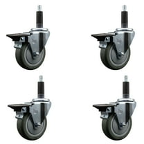 4 Inch Gray Poly Swivel 1 Inch Expanding Stem Caster Set with Brake SCC