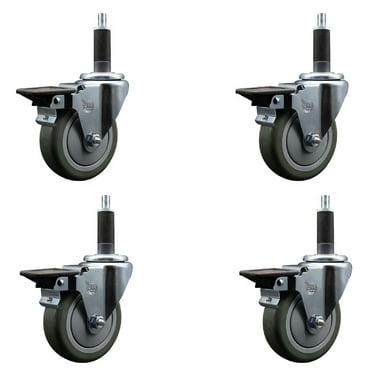 4 Inch Gray Poly Swivel 1 Inch Expanding Stem Caster Set with Brake SCC