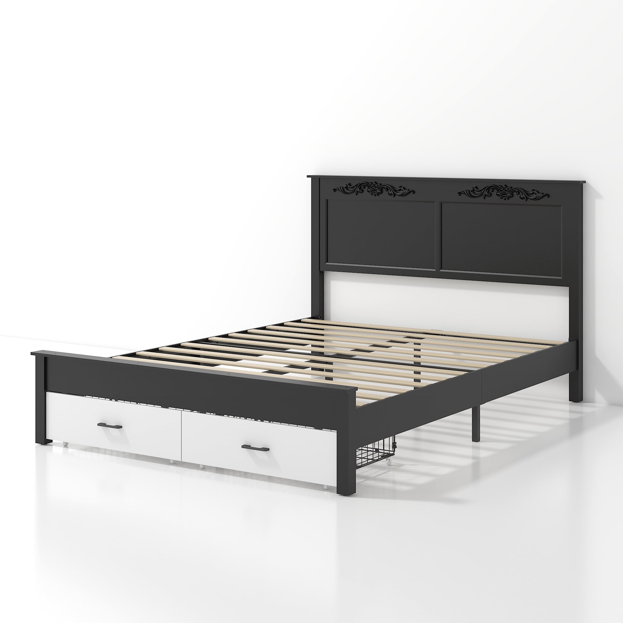 Queen Size Rustic Farmhouse-Style Furniture, Sturdy Frames, Noise-Free Design, Under-Bed Storage Space