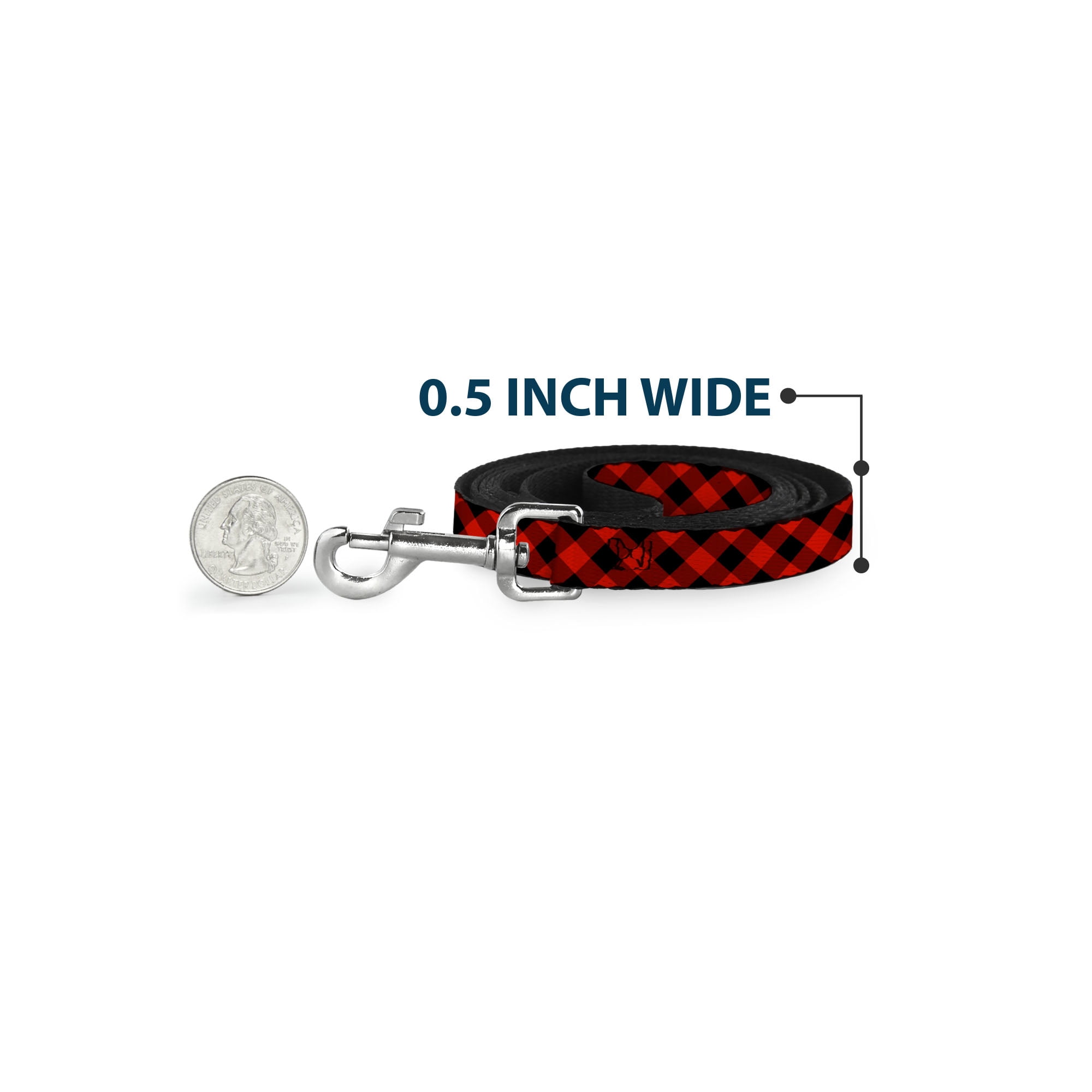 Buckle-Down Pet Leash, Dog Leash, Diagonal Buffalo Plaid Black Red, 6 Feet Long 1.0 Inch Wide