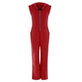 thumbnail image 5 of Women's Hooded Jumpsuit, Long Sleeve Front Zipper Romper with Pockets, Wide Leg Casual One Piece Outfit, Retro Sporty Streetwear and Loungewear​-Red, 5 of 6