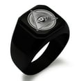 thumbnail image 1 of Stainless Steel All Seeing Eye Emblem Engraved Square Flat Top Biker Style Polished Signet Ring, 1 of 1