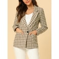 thumbnail image 6 of INSPIRE CHIC Women's Blazers Notched Lapel Long Sleeve One Button Plaid Blazer L Khaki, 6 of 9