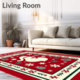 thumbnail image 2 of ODIKA 6'x9' Machine Washable Non-Slip Area Rug, Vintage Holiday Santa with Pinecone and Berry Embellishments High Traffic Rug with Pad, Red, 627861, 2 of 8