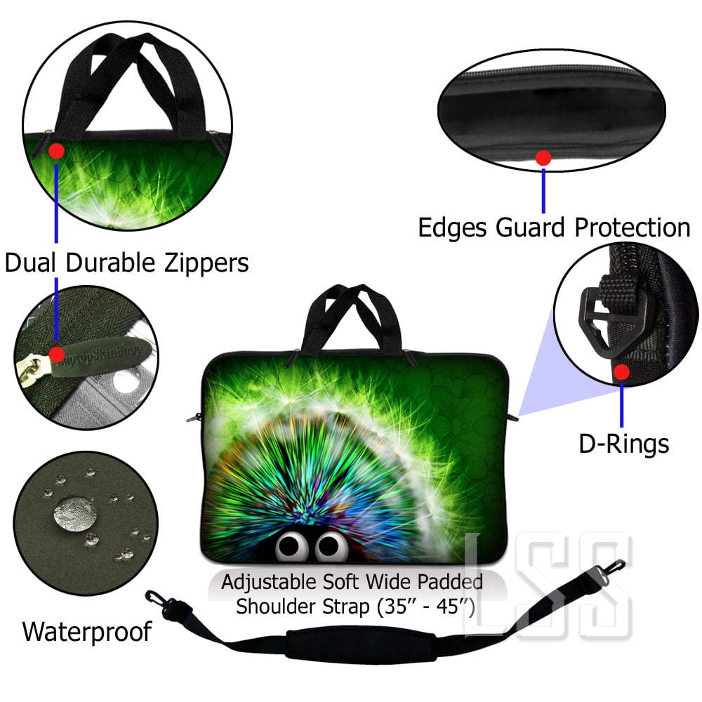 LSS 17-17.3 inch Neoprene Laptop Sleeve Bag Carrying Case with Handle and Adjustable Shoulder Strap - Hedgehog Design