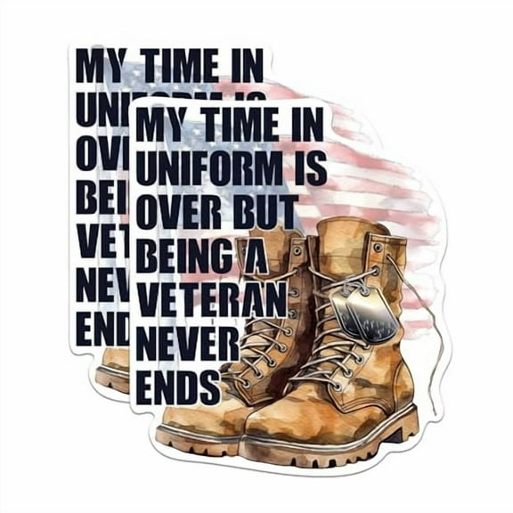 (2 Pack) My Time in Uniform is Over But Being A Veteran Never Ends Stickers - Military - 5 Inches On Longest Side - Premium Vinyl - for Cars, Trucks, Skateboards, Laptops - Made in USA - BMCS0565