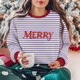thumbnail image 2 of QTBIUQ Men and Women Christmas Vintage Striped Printed Letter Printing Round-Neck Casual Sporty Long-Sleeved Fleece Sweatshirt Tops Purple, 2 of 9